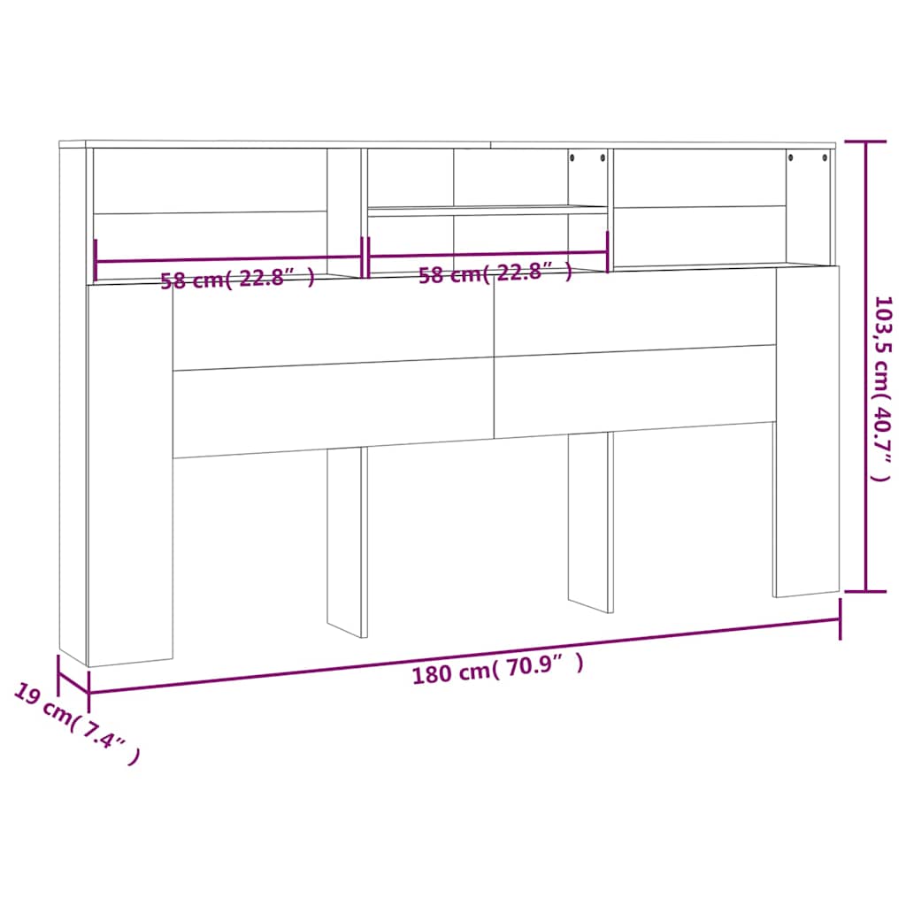 811880 vidaXL Headboard Cabinet White 180x19x103,5 cm