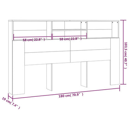 Headboard Cabinet Black 180x19x103.5 cm