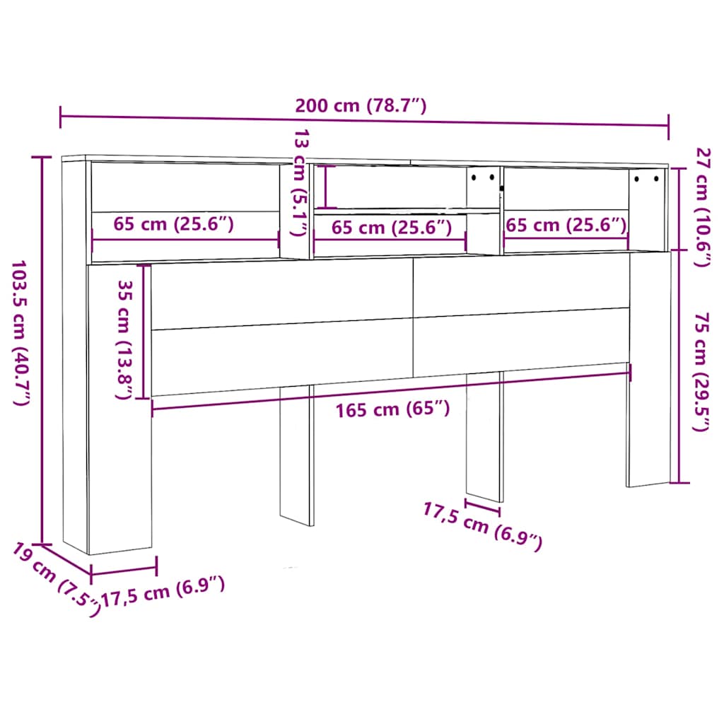Headboard Cabinet Sonoma Oak 200x19x103.5 cm