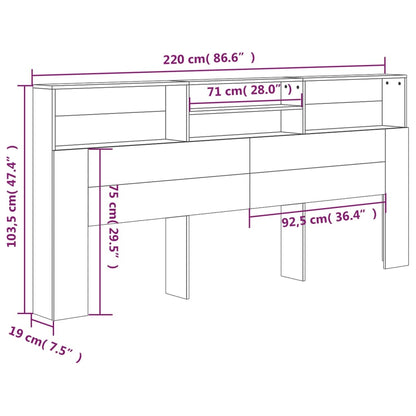 Headboard Cabinet White 220x19x103.5 cm
