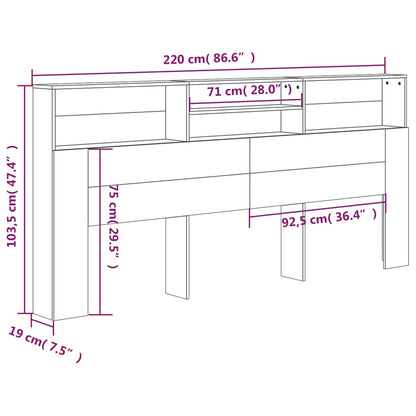 Headboard Cabinet Black 220x19x103.5 cm
