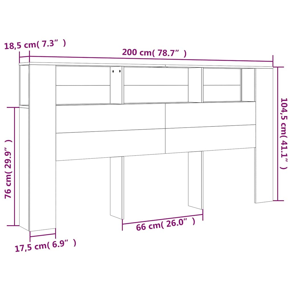 811956 vidaXL Headboard Cabinet Concrete Grey 200x18,5x104,5 cm