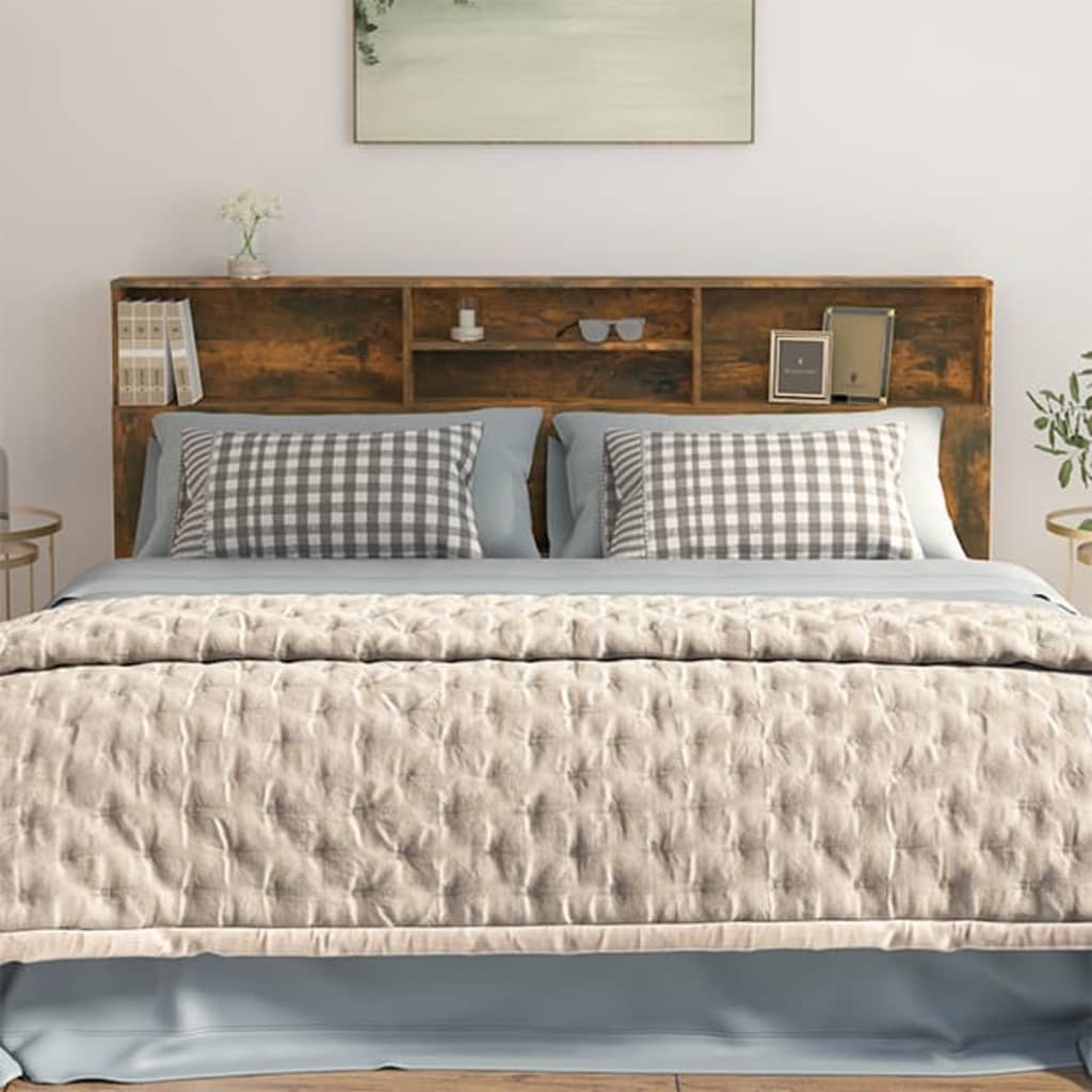 Headboard Cabinet Smoked Oak 200x19x103.5 cm