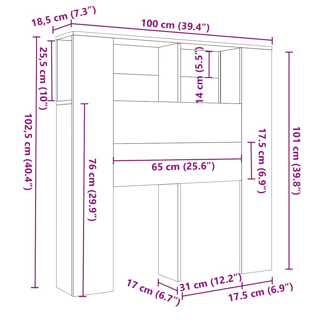 Headboard Cabinet Smoked Oak 100x18.5x102.5 cm