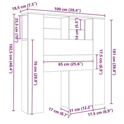 Headboard Cabinet Smoked Oak 100x18.5x102.5 cm