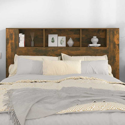 Headboard Cabinet Smoked Oak 160x18,5x104,5 cm Engineered Wood