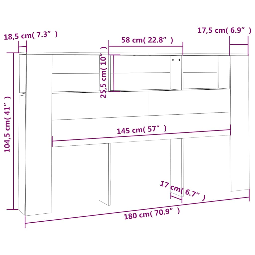 Headboard Cabinet Smoked Oak 180x18,5x104,5 cm