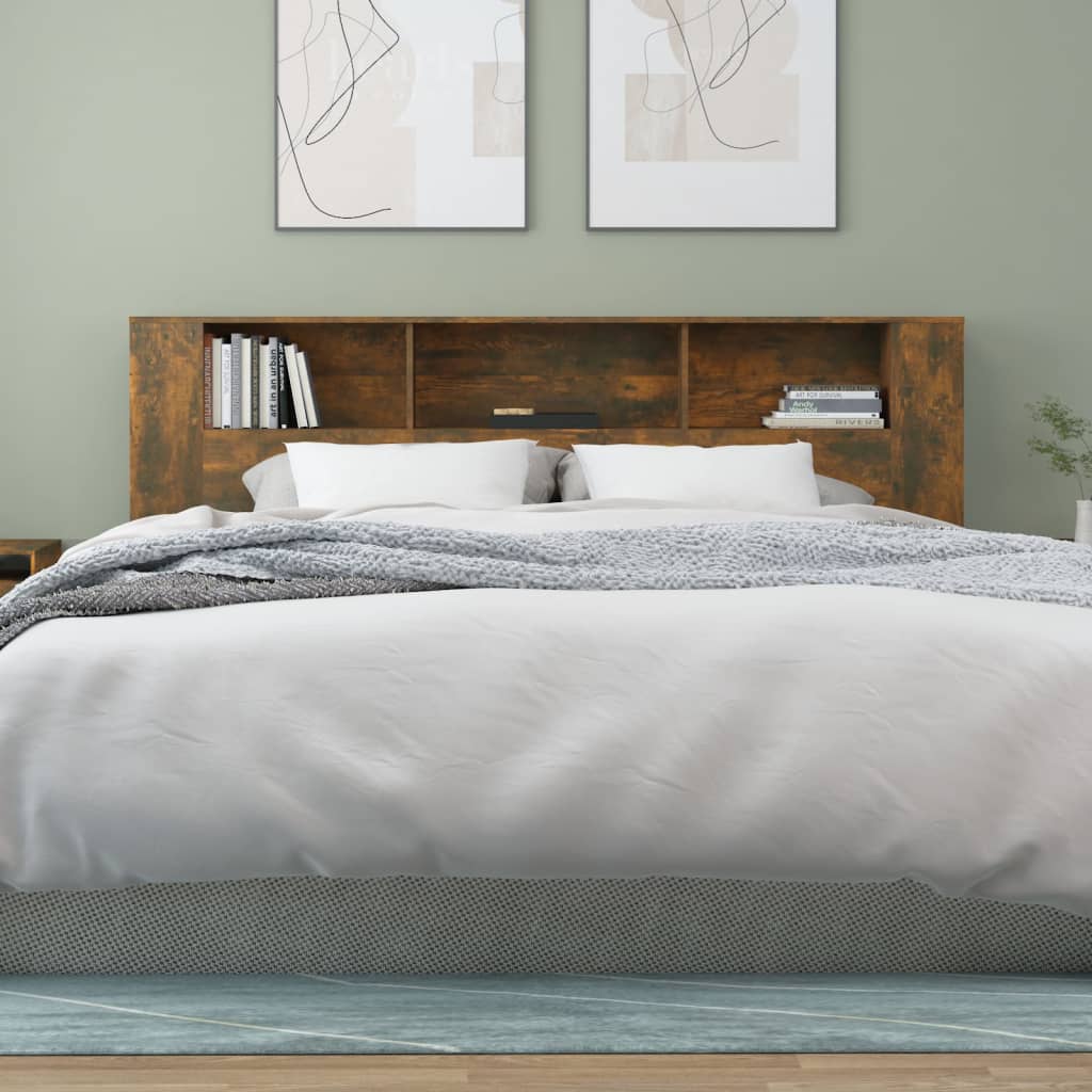 Headboard Cabinet | Smoked oak | Engineered wood | 200 x 18.5 x 104.5 cm