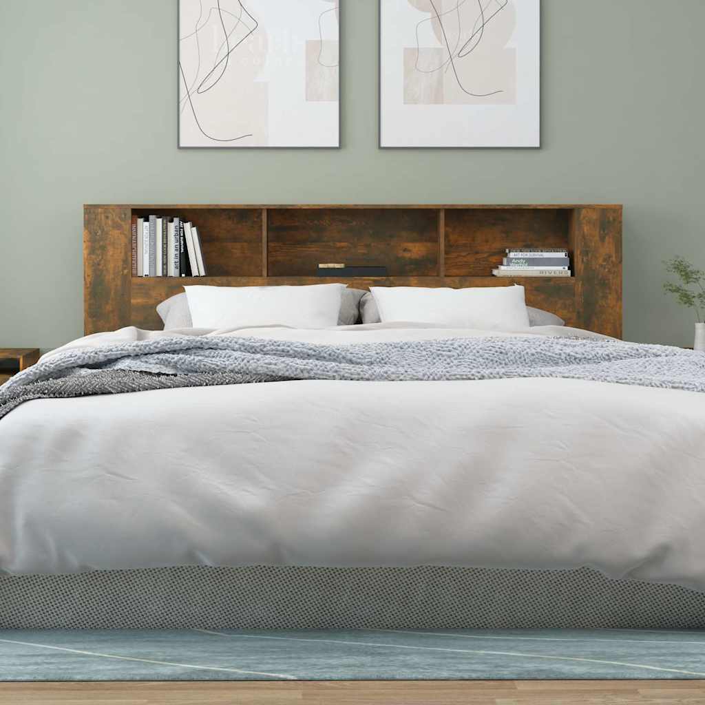 Headboard Cabinet Smoked Oak 200x18,5x104,5 cm Engineered Wood