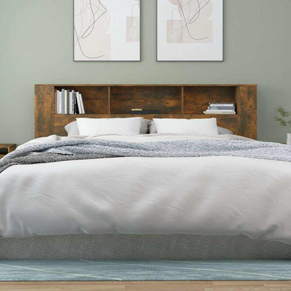 Headboard Cabinet Smoked Oak 200x18,5x104,5 cm Engineered Wood