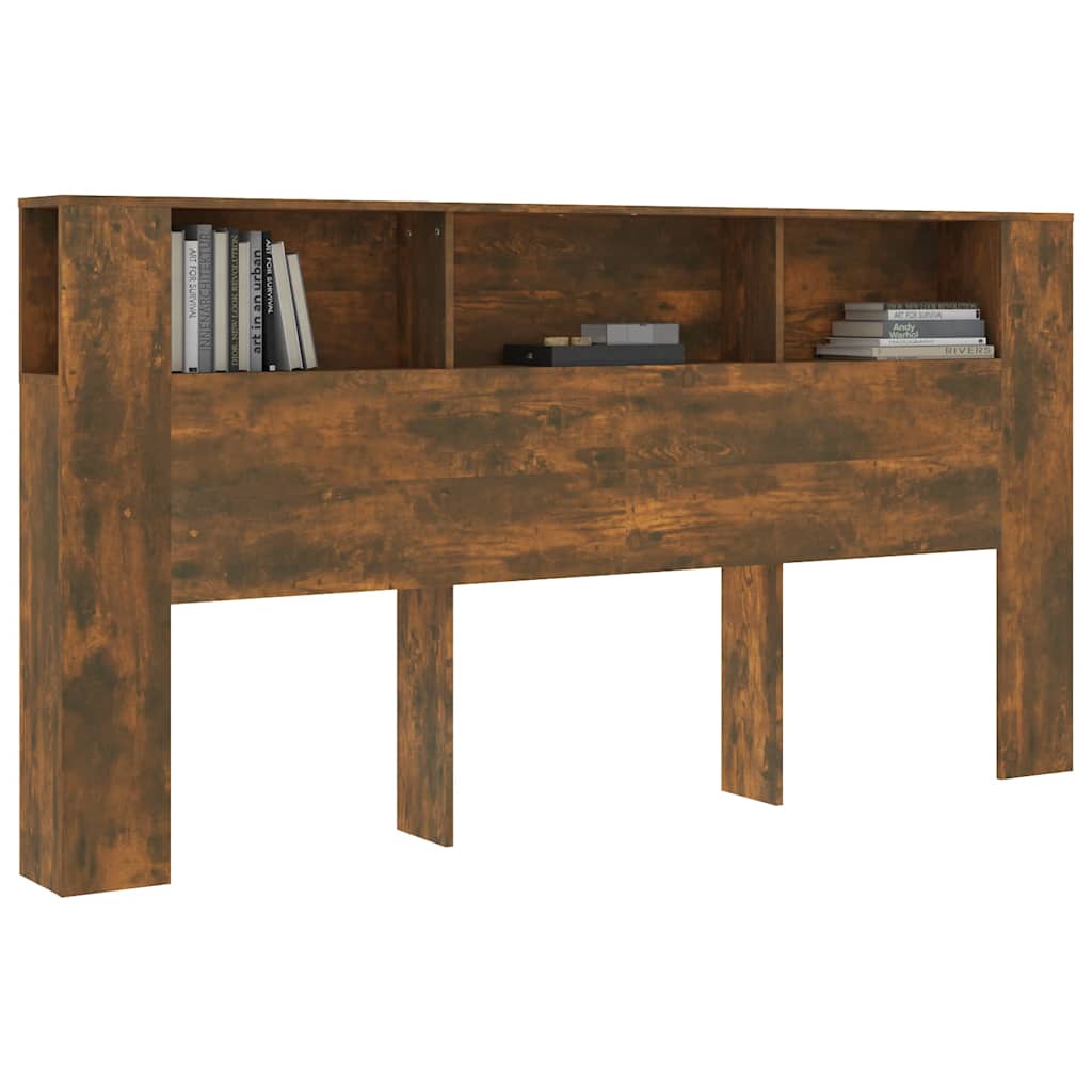 Headboard Cabinet Smoked Oak 200x18,5x104,5 cm Engineered Wood