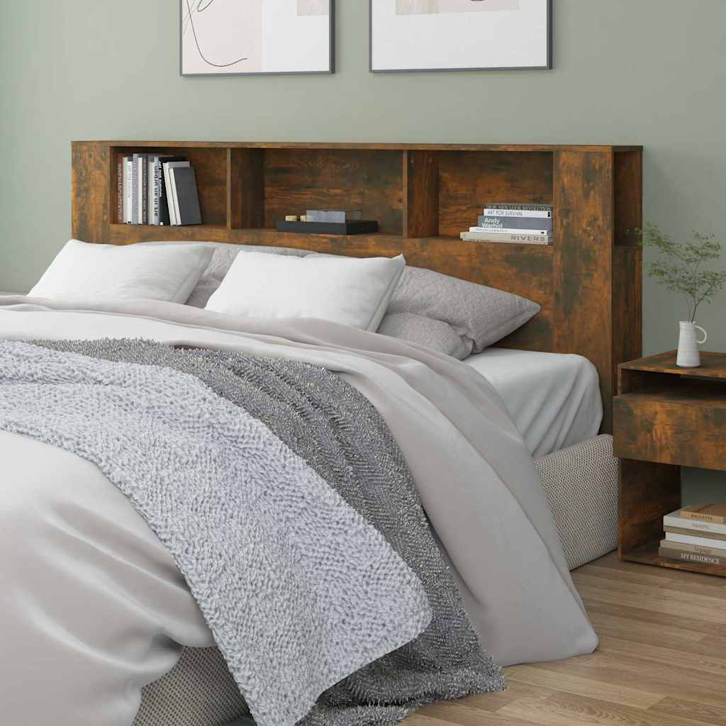Headboard Cabinet Smoked Oak 200x18,5x104,5 cm Engineered Wood