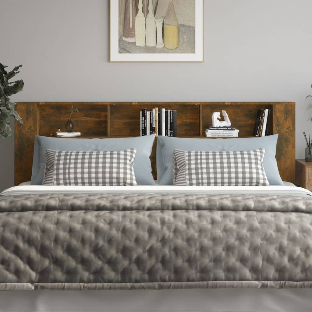 Headboard Cabinet | Smoked oak | Engineered wood | 220x18.5x104.5 cm