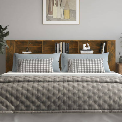 Headboard Cabinet | Smoked oak | Engineered wood | 220x18.5x104.5 cm
