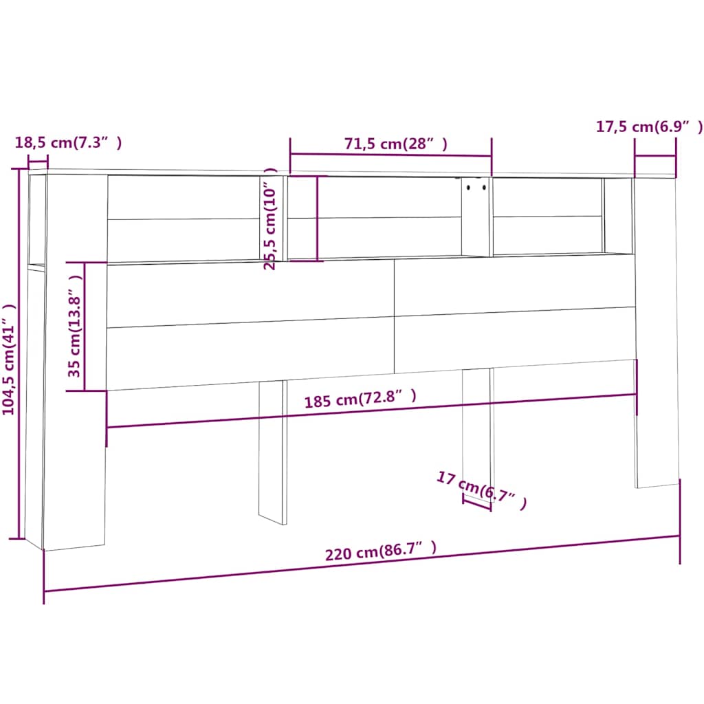 Headboard Cabinet Smoked Oak 220x18,5x104,5 cm