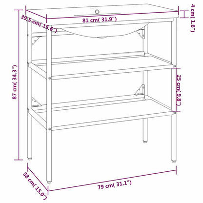 Bathroom Washbasin Frame with Built-in Basin White Iron