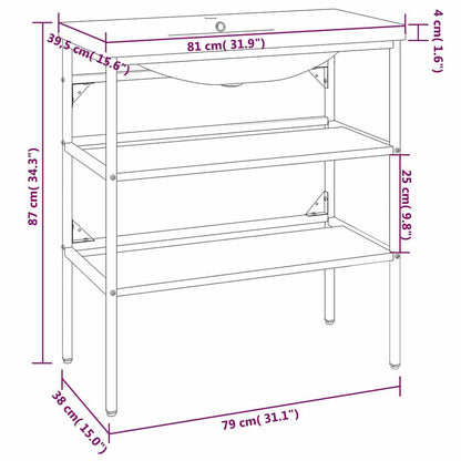 Bathroom Washbasin Frame with Built-in Basin Black Iron