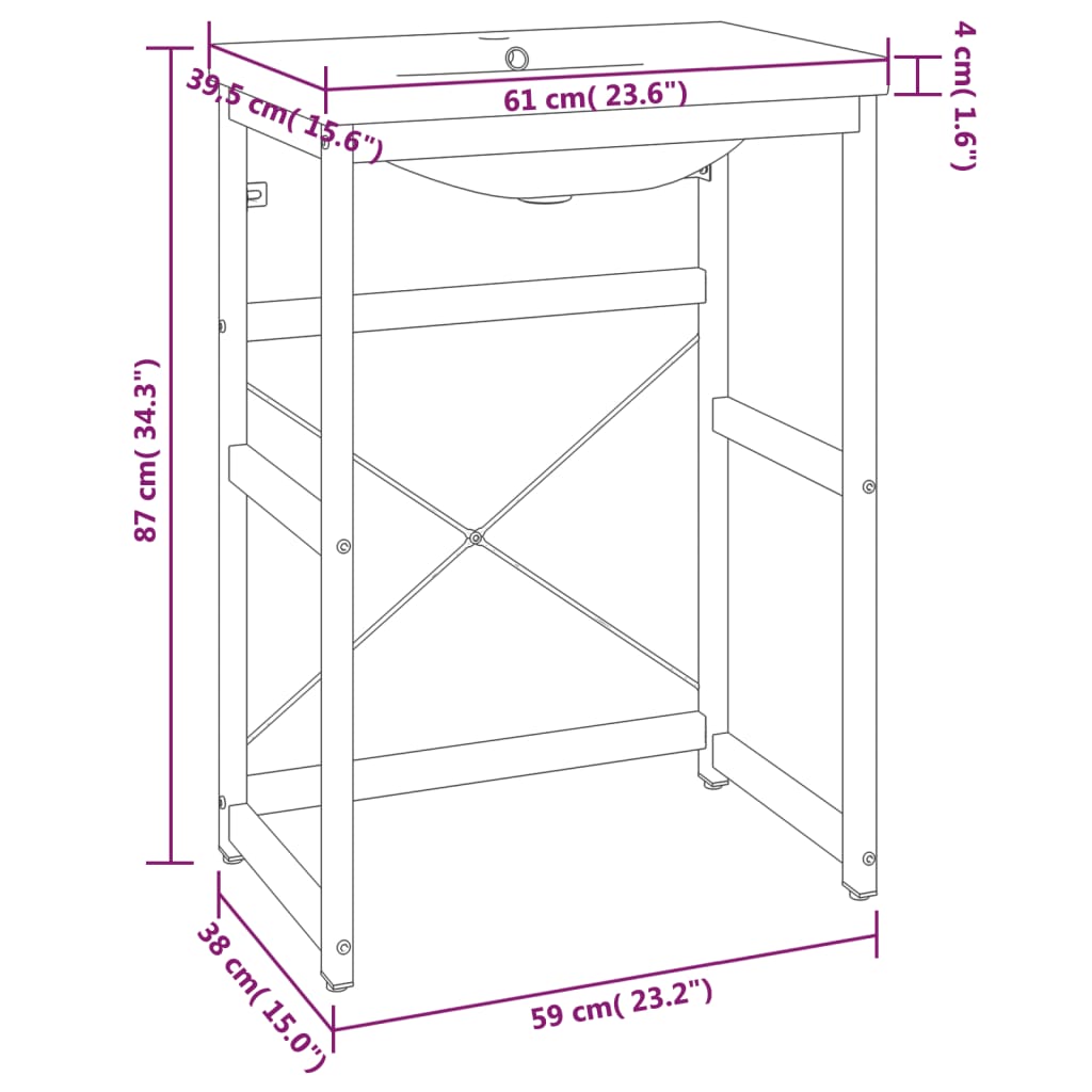 Bathroom Washbasin Frame with Built-in Basin Black Iron