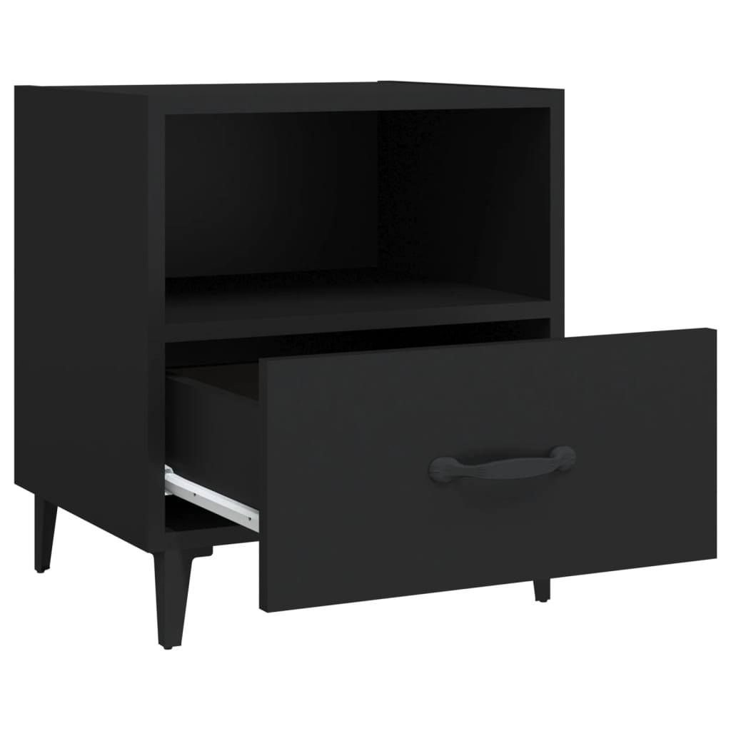 Bedside Cabinet Black Engineered Wood