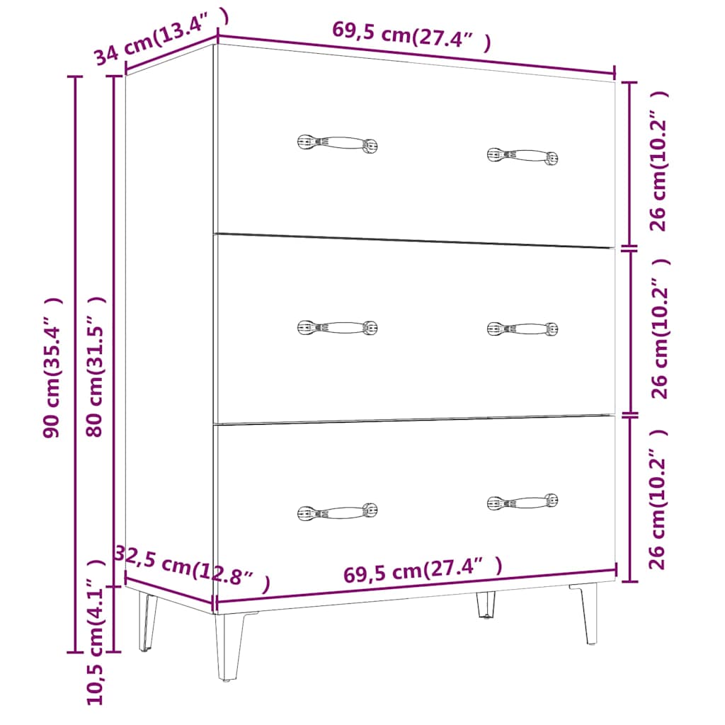 Sideboard Concrete Grey 69,5x34x90 cm Engineered Wood