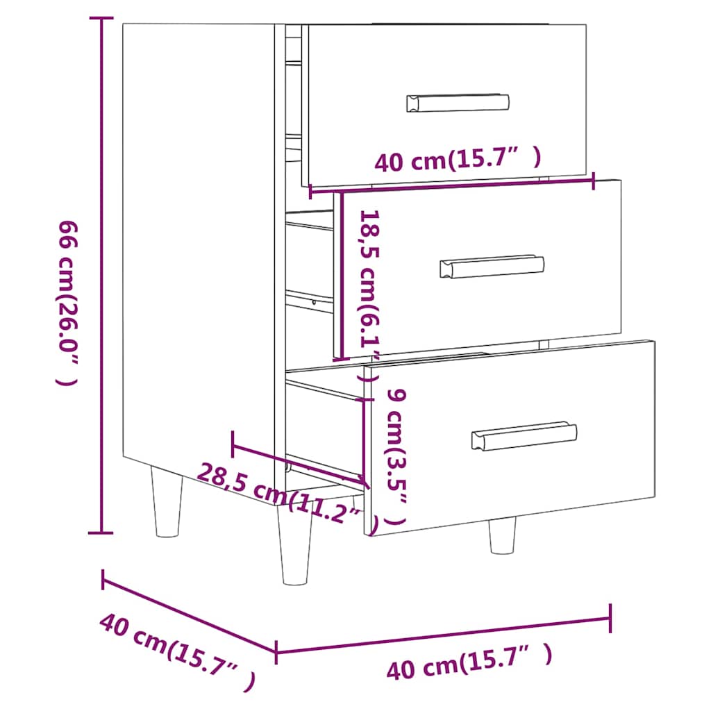 Bedside Cabinet Grey Sonoma 40x40x66 cm Engineered Wood