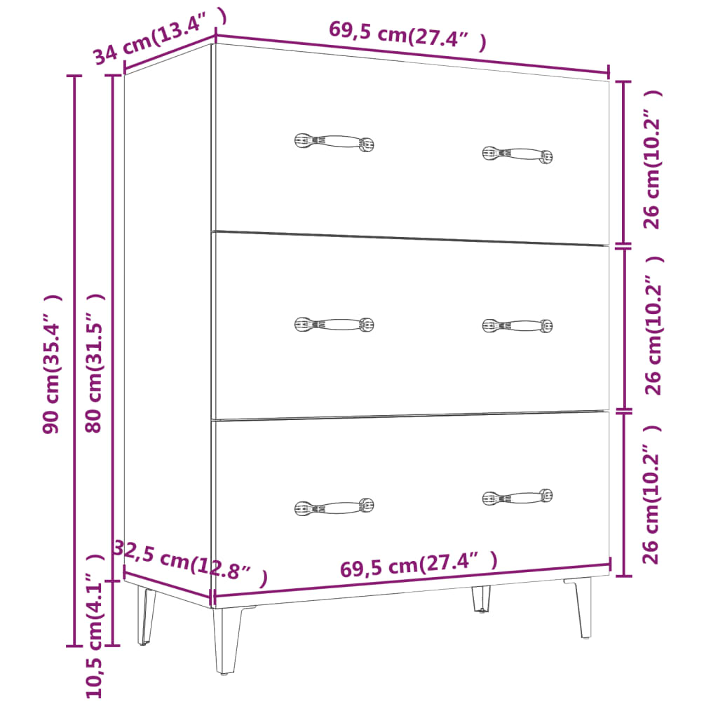 Sideboard Grey Sonoma 69.5x34x90 cm Engineered Wood