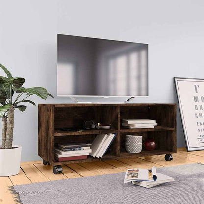 TV Cabinet with Castors Smoked Oak 90x35x35 cm Engineered Wood