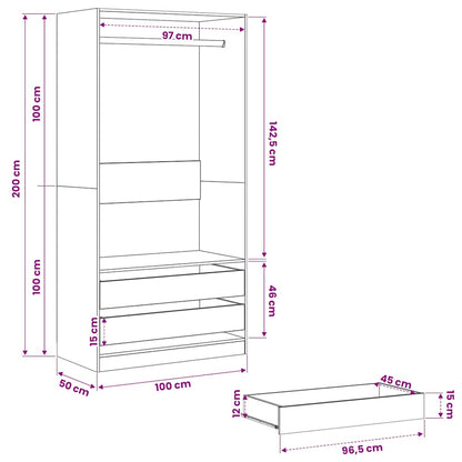 815345 vidaXL Wardrobe Smoked Oak 100x50x200 cm Engineered Wood
