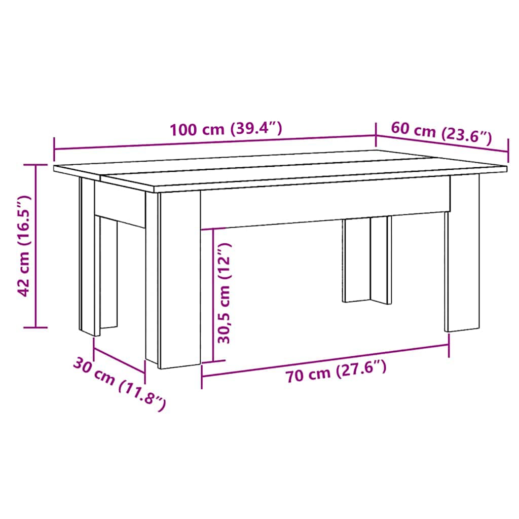 Coffee Table Grey Sonoma 100x60x42 cm Engineered Wood