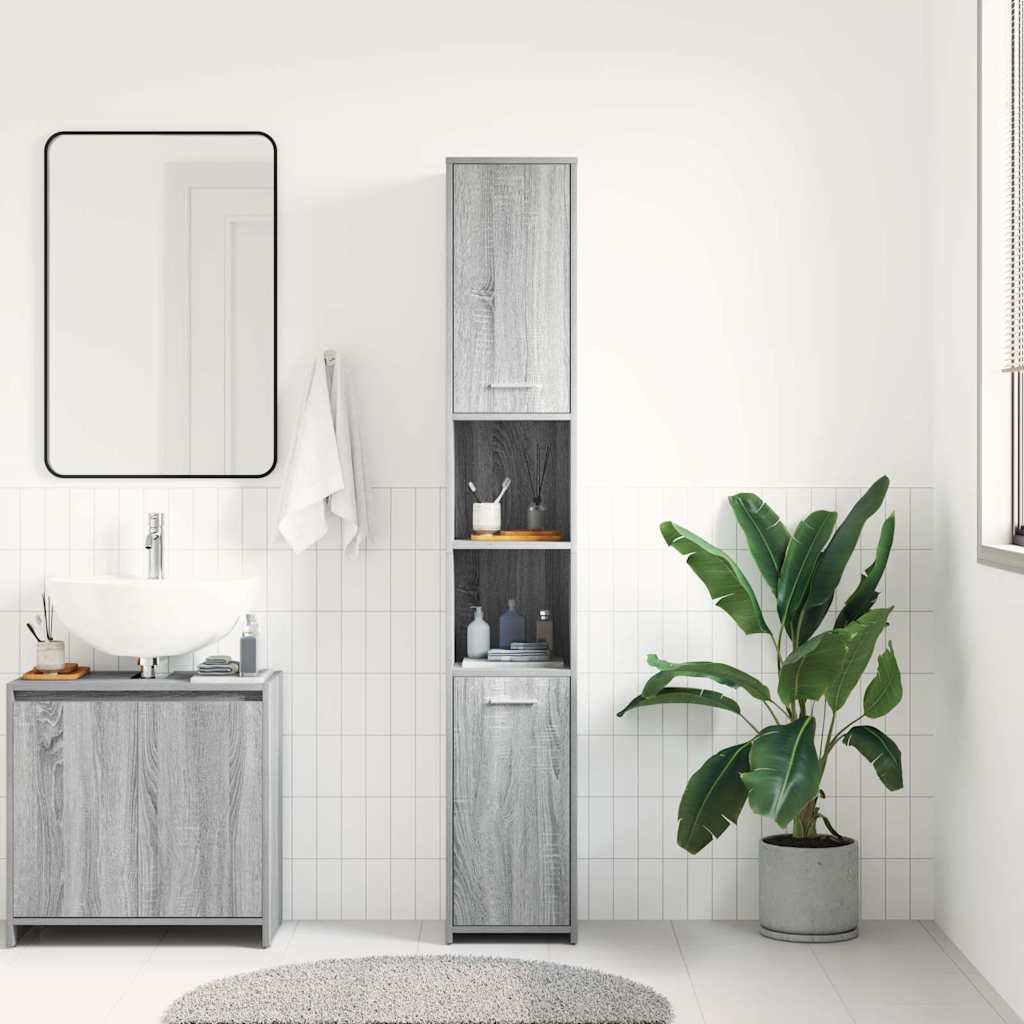 815520 vidaXL Bathroom Cabinet Grey Sonoma 30x30x183,5 cm Engineered Wood
