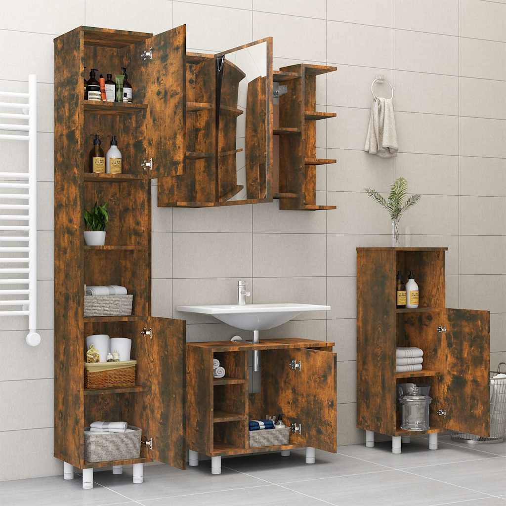 Bathroom Mirror Cabinet Smoked Oak 80x20.5x64cm Engineered Wood