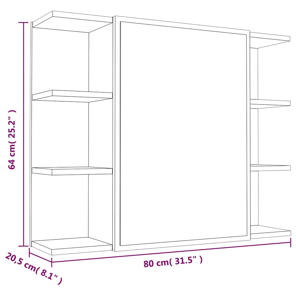 Bathroom Mirror Cabinet Smoked Oak 80x20.5x64cm Engineered Wood