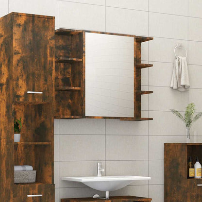 Bathroom Mirror Cabinet Smoked Oak 80x20.5x64cm Engineered Wood