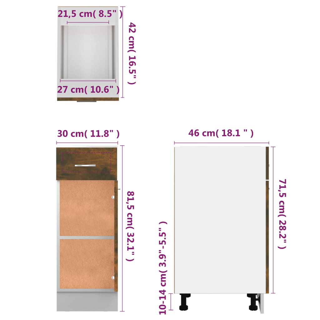 Drawer Bottom Cabinet Lyon Smoked Oak 30x46x81.5 cm Engineered Wood