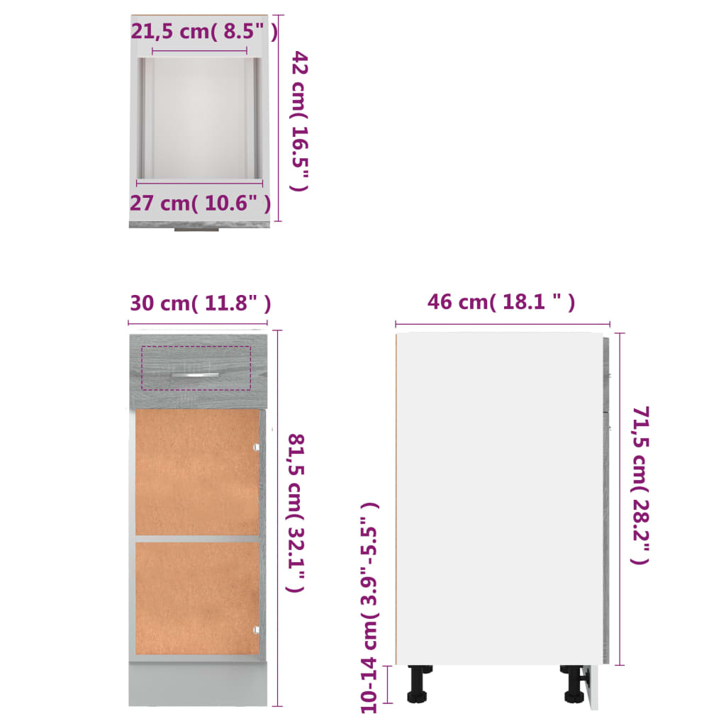 Drawer Bottom Cabinet Lyon Grey Sonoma 30x46x81.5 cm Engineered Wood