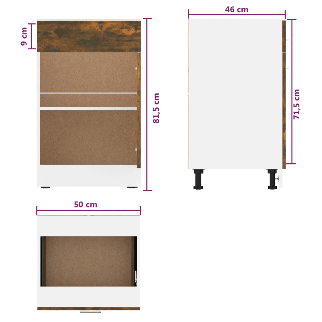 Drawer Bottom Cabinet Lyon Smoked Oak 50x46x81.5 cm Engineered Wood