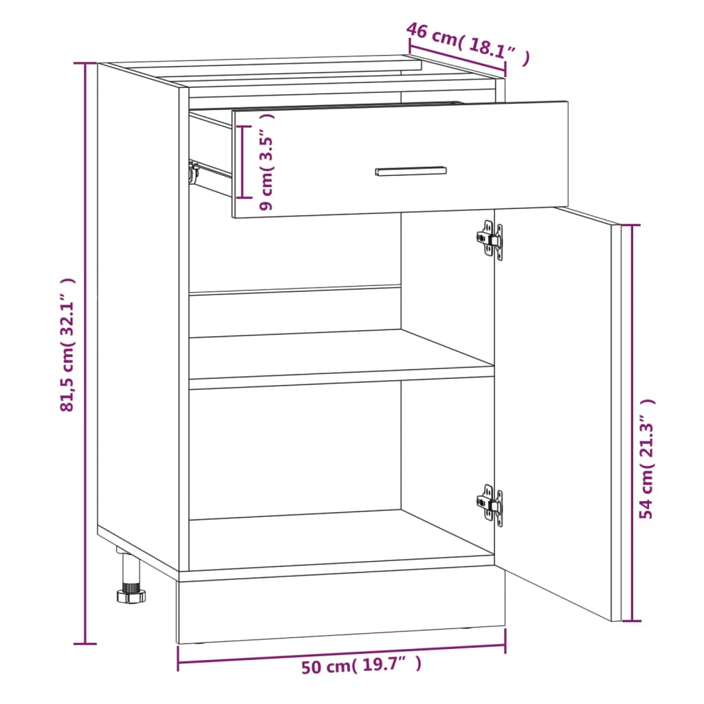 Drawer Bottom Cabinet Lyon Smoked Oak 50x46x81.5 cm Engineered Wood
