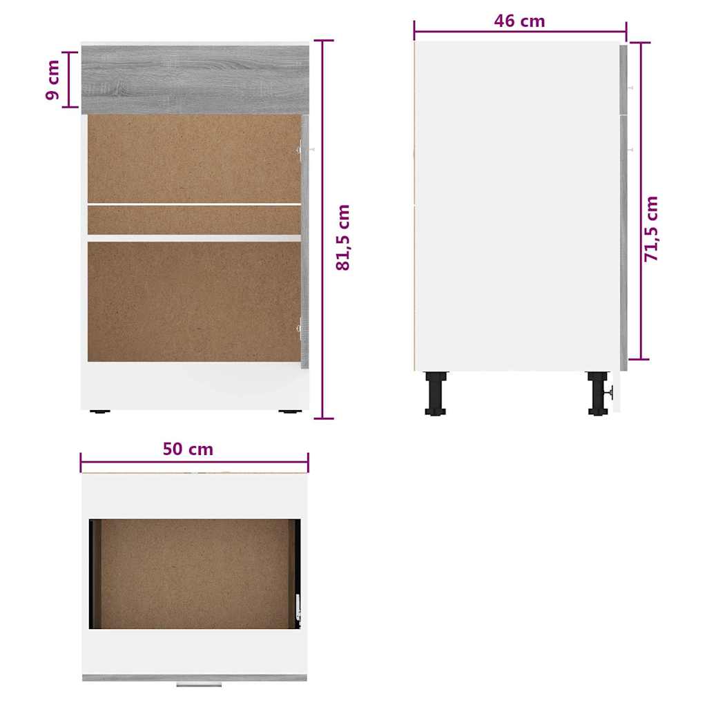 Drawer Bottom Cabinet "Lyon" Grey Sonoma 50x46x81.5 cm