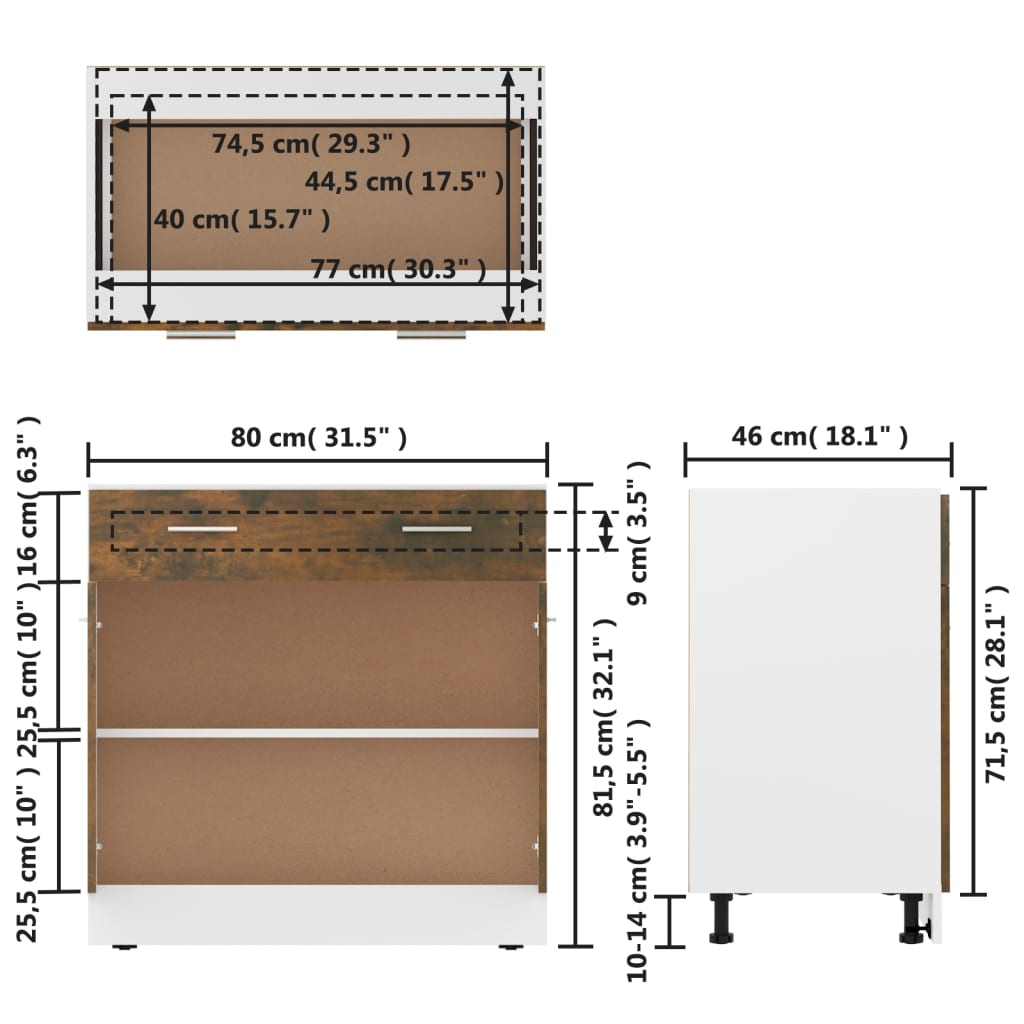 Drawer Bottom Cabinet Lyon Smoked Oak 80x46x81.5 cm Engineered Wood