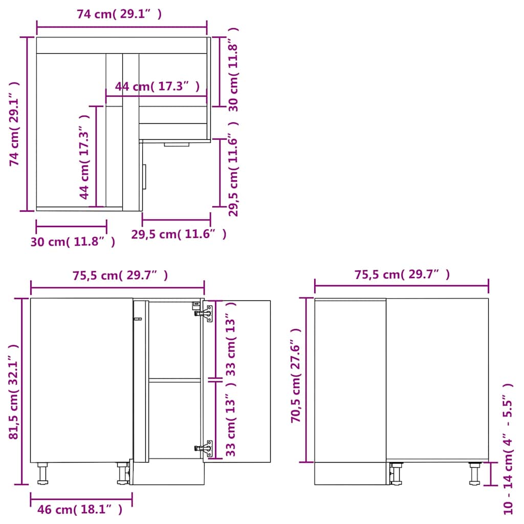 Kitchen Cabinet "Lyon" Smoked Oak 75.5x75.5x81.5 cm