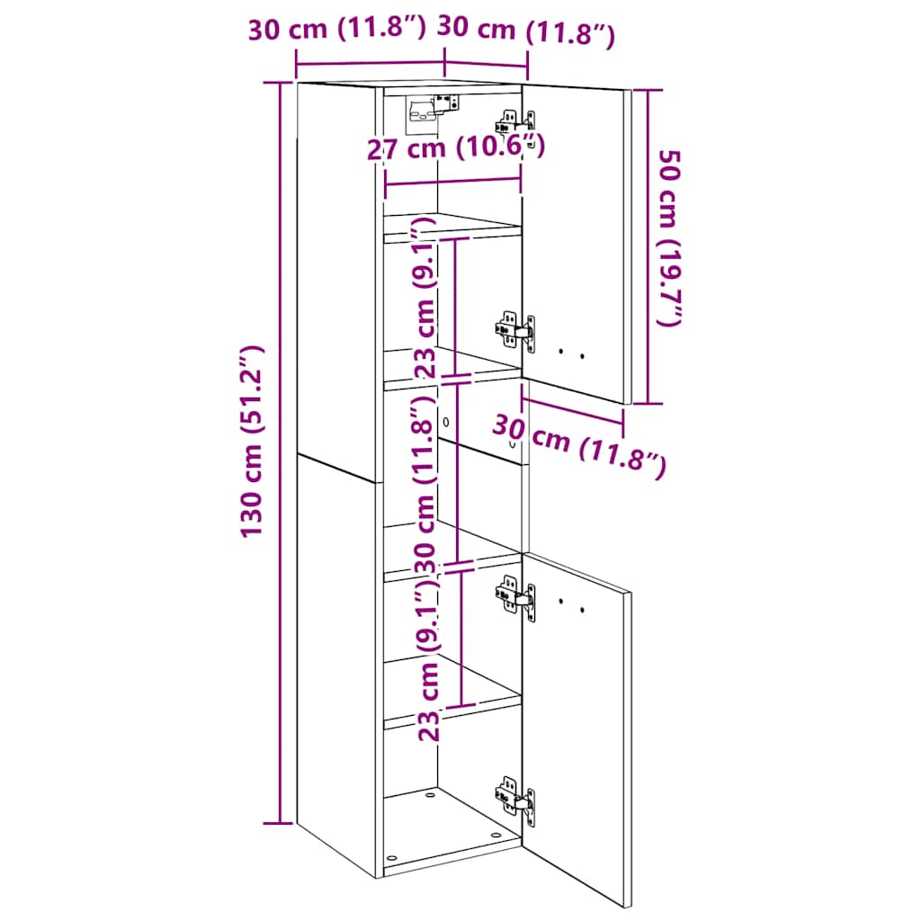 Bathroom Cabinet Smoked Oak 30x30x130 cm Engineered Wood