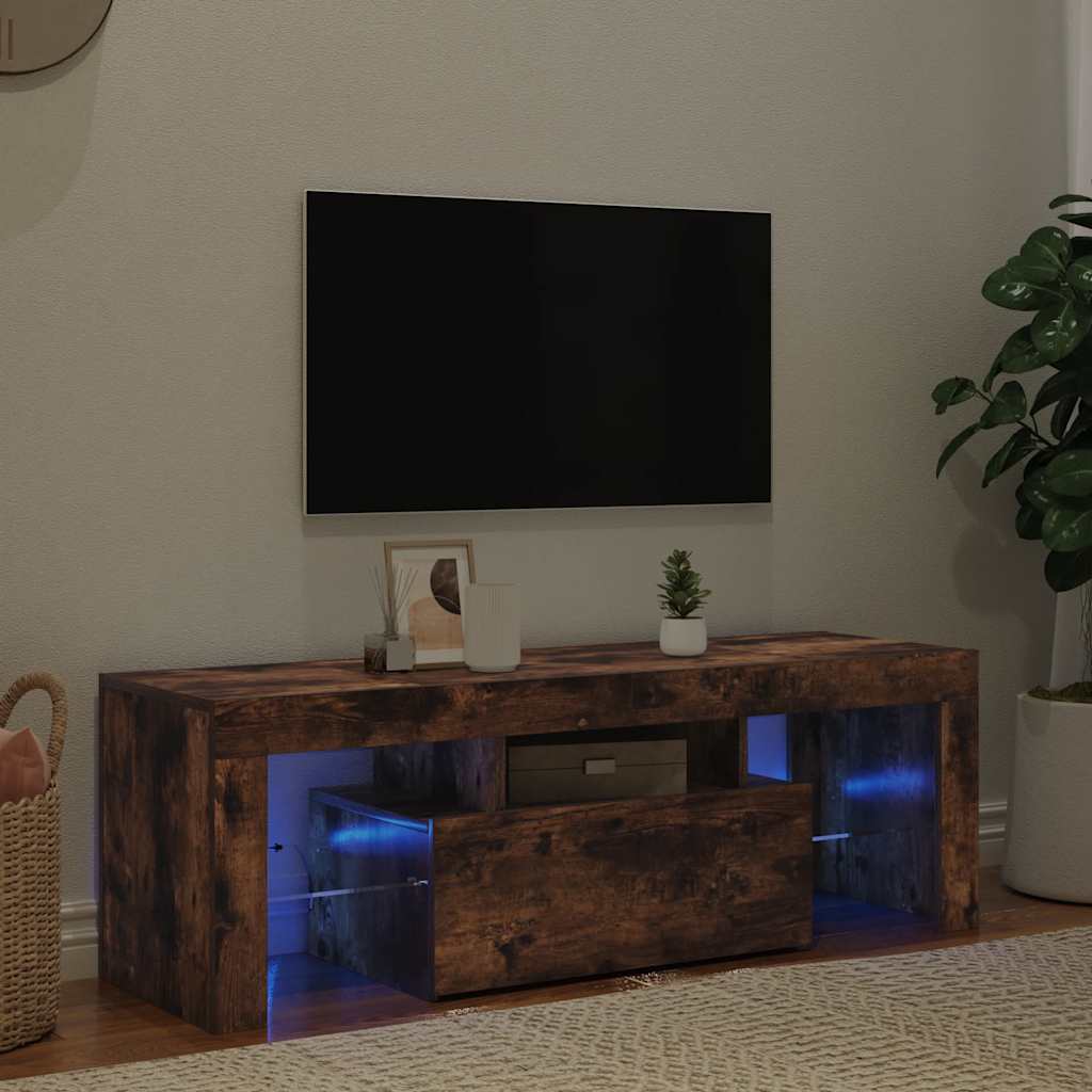 TV Cabinet with LED Lights Smoked Oak 120x35x40 cm