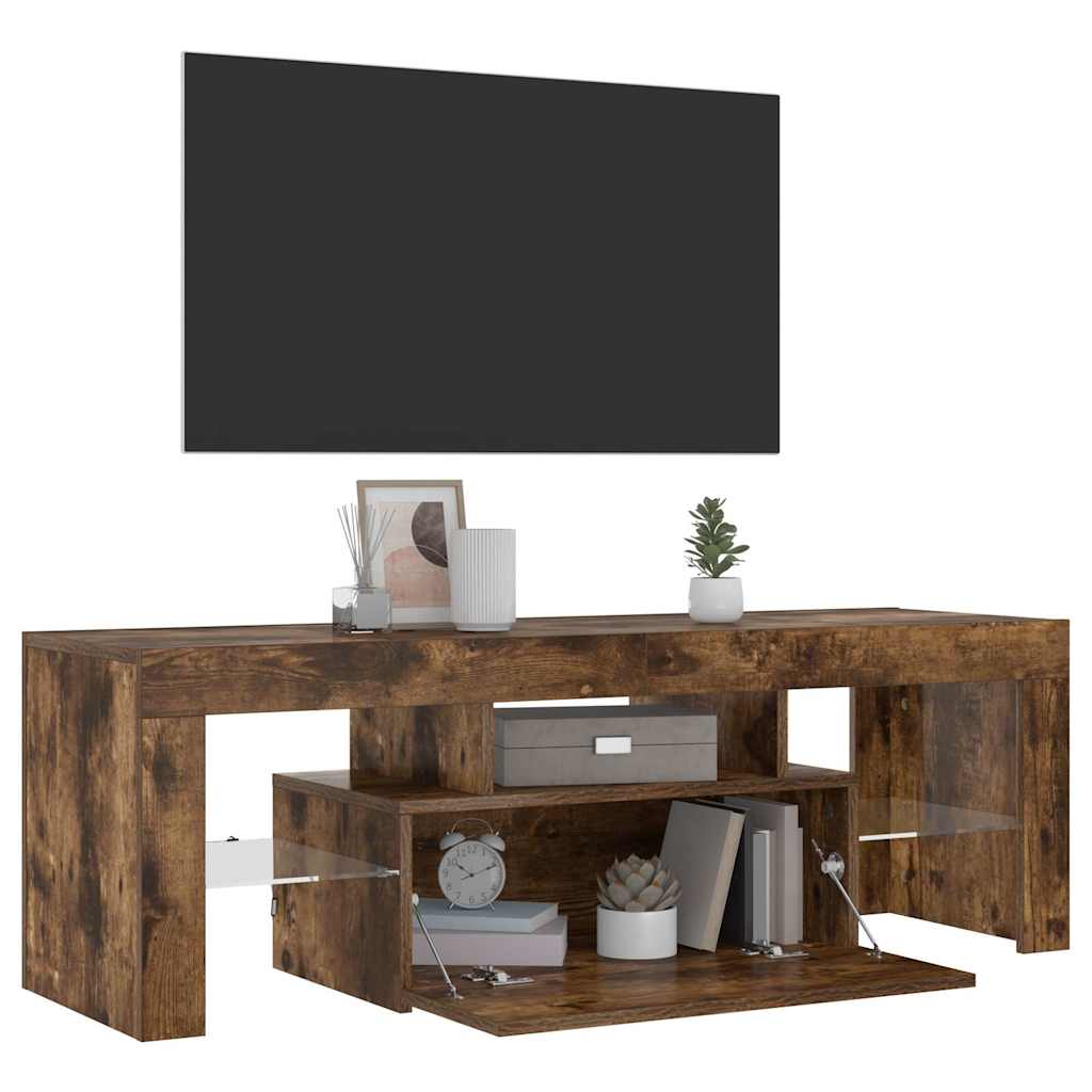 TV Cabinet with LED Lights Smoked Oak 120x35x40 cm