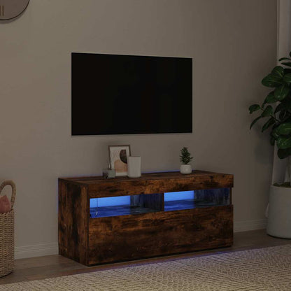 TV Cabinet with LED Lights Smoked Oak 90x35x40 cm