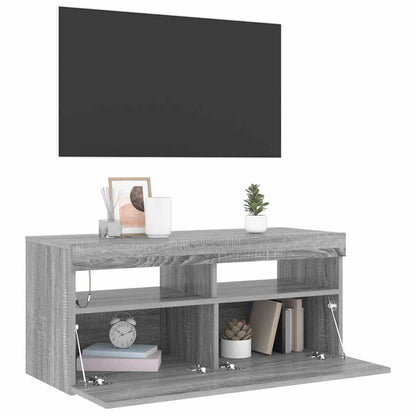 TV Cabinet with LED Lights Grey Sonoma 90x35x40 cm