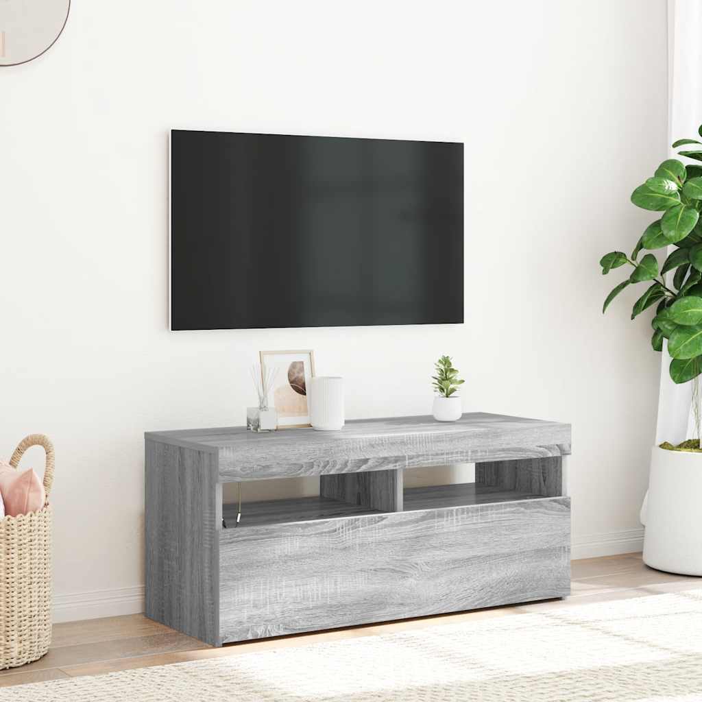 TV Cabinet with LED Lights Grey Sonoma 90x35x40 cm