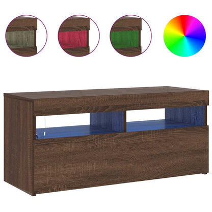 TV Cabinet with LED Lights Brown Oak 90x35x40 cm