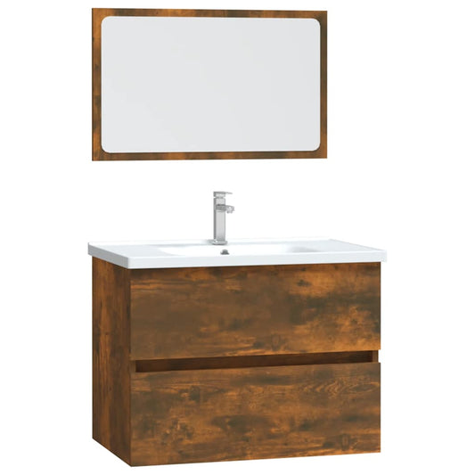 2 Piece Bathroom Furniture Set Smoked Oak Engineered Wood
