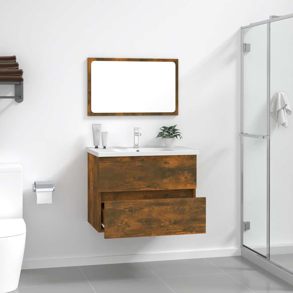 2 Piece Bathroom Furniture Set Smoked Oak Engineered Wood