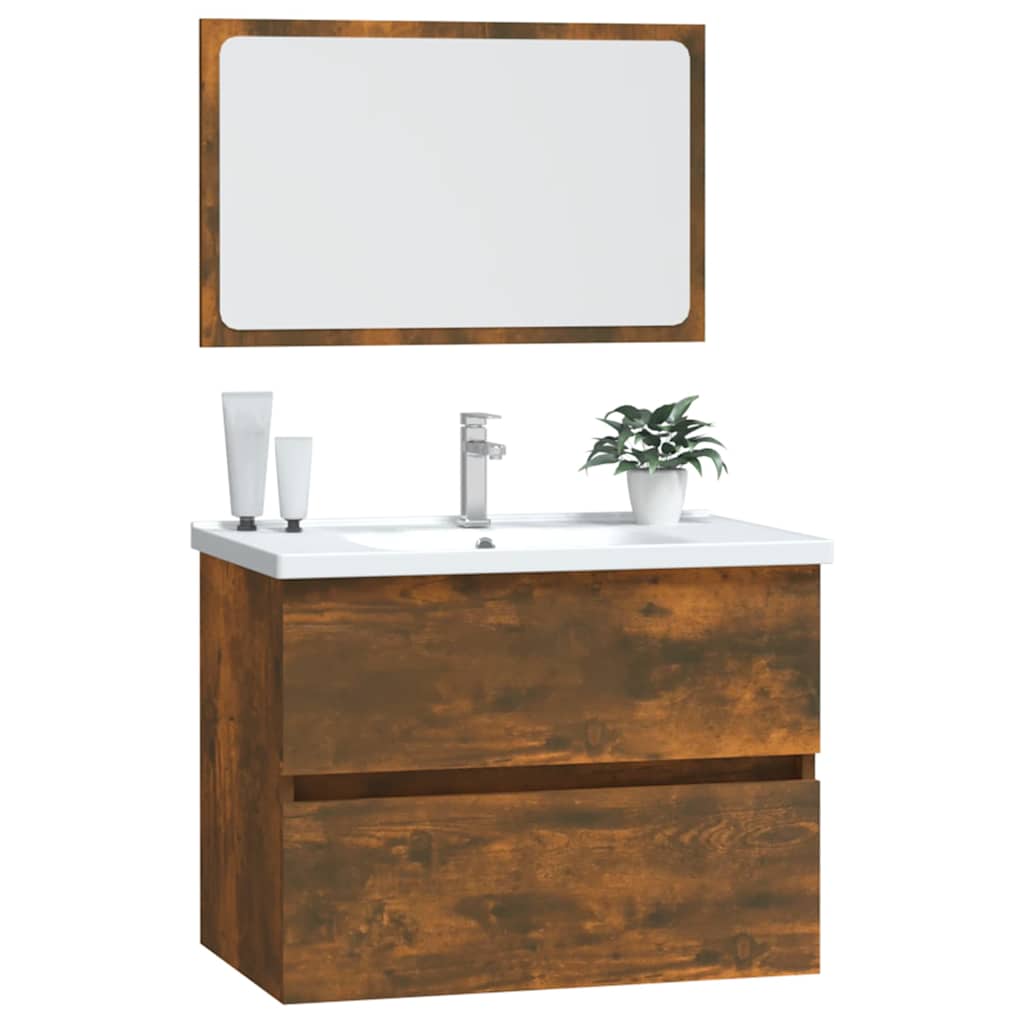 2 Piece Bathroom Furniture Set Smoked Oak Engineered Wood